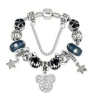 none Jewelry - Black and Silver Mickey and Minnie Charm Bracelet none Jewelry - Black and Silver Mickey and Minnie Charm Bracelet